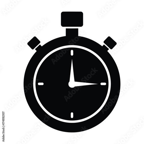 Classic stopwatch icon representing time measurement and speed in black and white