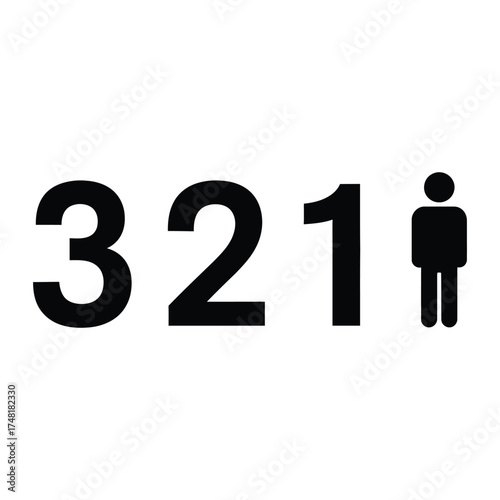 Counting down numbers and person icon symbol representing sequence and individual