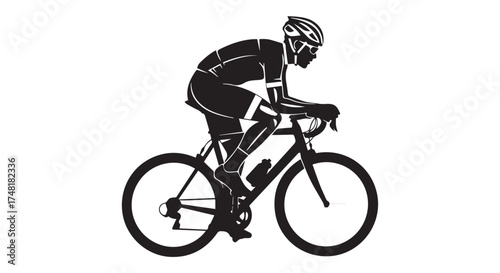 Silhouette of a cyclist in racing gear on a road bike, isolated on transparent background