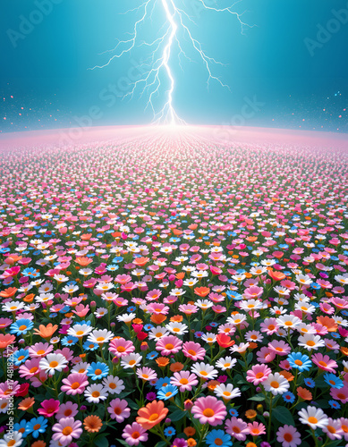 Futuristic Flower Field with Electrifying Low Angle Lighting