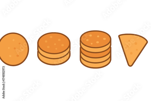 Stylized icons of round biscuits, stacked crackers, and a triangular chip