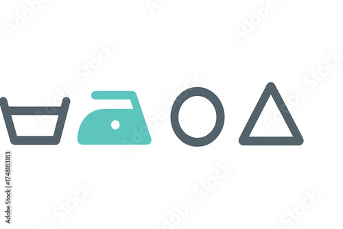 International laundry care symbols set for washing, ironing, bleaching, and dry cleaning
