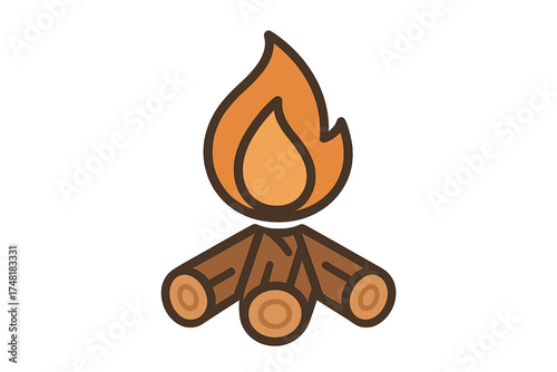 Burning campfire with stacked logs and bright orange flames for outdoor activities and warmth