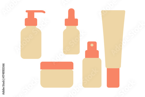 Minimalist collection of blank cosmetic packaging containers pump bottle dropper spray tube jar