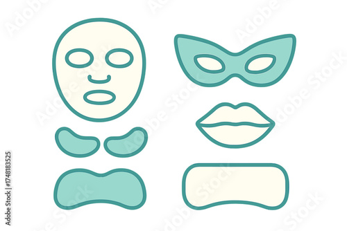 Skincare beauty treatment set including sheet mask, eye patches, lip mask, and facial patches