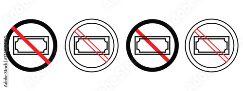“No Cash Icon – Flat Vector Outline Symbol for Finance and Payment”