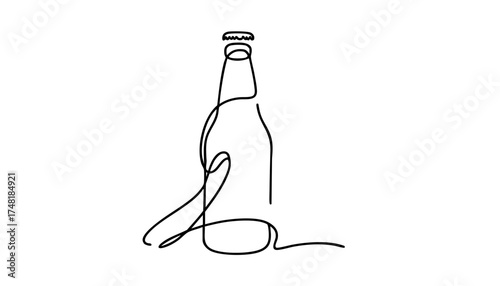 Minimalist continuous line drawing of green beer on white background