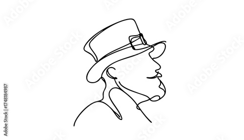 Simple continuous line drawing of a leprechaun on white background