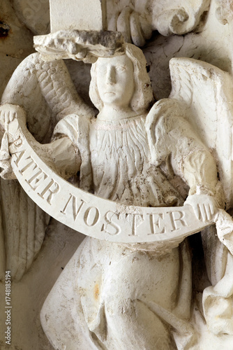 Royal Abbey of Fontevraud. Carved capital. Angel. Pater Noster. . Fontevraud. France.