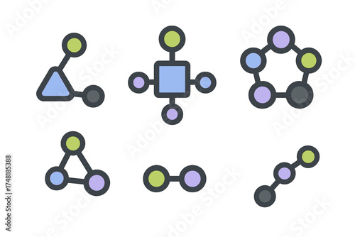Abstract network diagrams and connection icons for technology and data visualization