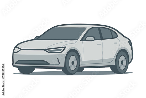 Modern electric sedan car side profile view isolated on a clean white background