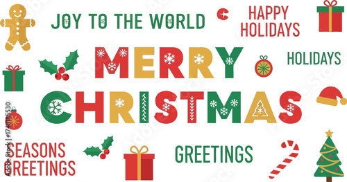 Vector art of merry christmas and happy holidays greetings