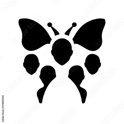 Butterfly with human faces representing psychology