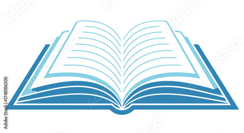 An open book with blue lines on a transparent background, symbolizing knowledge and learning