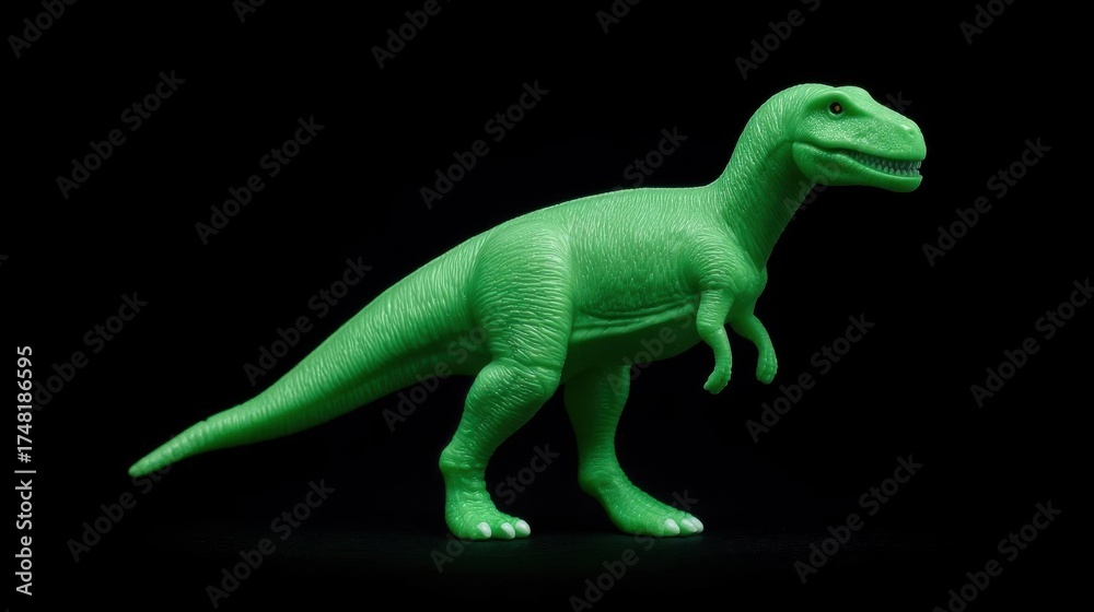 Naklejka premium 3d rendering of a green toy dinosaur. the dinosaur is standing on all fours and is facing towards the right side of the image.