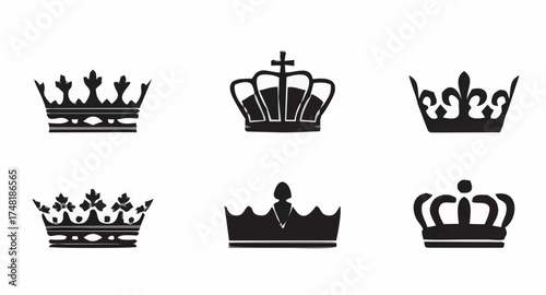 Set of king crowns on white b...