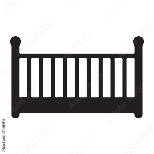 Black Silhouette Illustration of a Baby Crib for Newborn Safety and Nursery Design Projects Childcare and Furniture Concepts