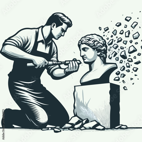 Ilustrasi seseorang yang sedang mengukir patung