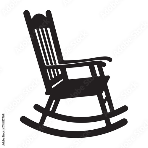 Black Silhouette of a Rocking Chair Isolated on White Background Comfortable and Classic Furniture Design Element