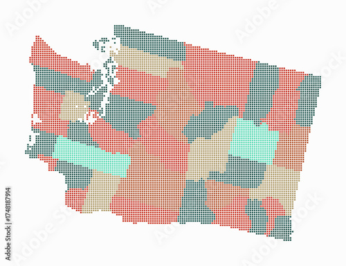 Washington dotted map. Digital style map of the state on white background. Washington shape with square dots. Colored dots style. Small size squares. Beautiful vector illustration.