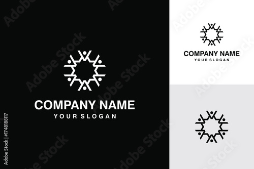 Abstract Community Logo Design with Interconnected Human Figures in a Circular Pattern.