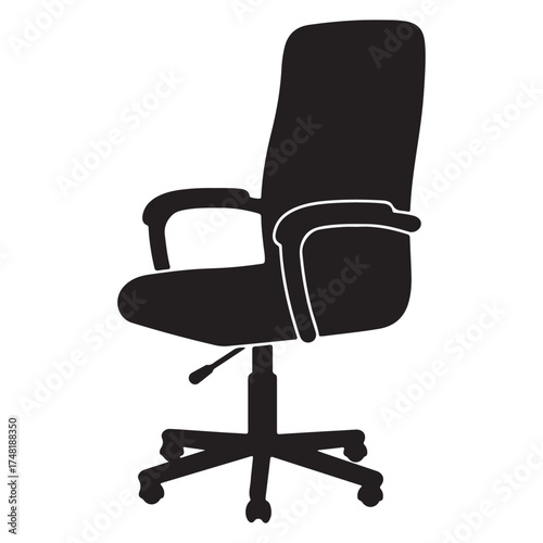 Black Silhouette of Ergonomic Office Chair for Comfortable Work or Gaming at Desk Isolated on White Background