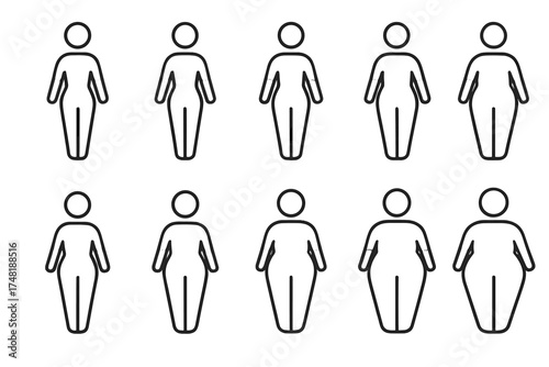 Women's Weight Class Icons. Line style icons of women’s weight categories: 49kg class, 55kg class, 59kg class, 64kg class, 71kg