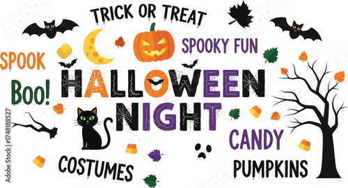 Vector art of trick or treat halloween night spooky fun