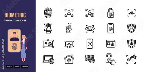 biometric thin outline icon set vector design good for web and mobile app