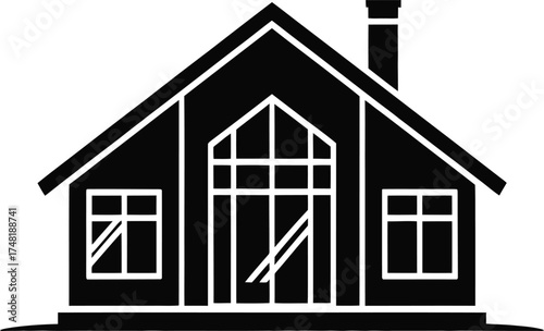 Modern house silhouette with large windows and chimney