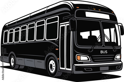 Black silhouette of a public transit bus on a white background silhouette