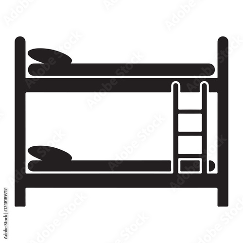 Bunk Bed Icon Illustration Minimalist Design for Dorms and Shared Spaces black and white simplistic lodging furniture accommodation