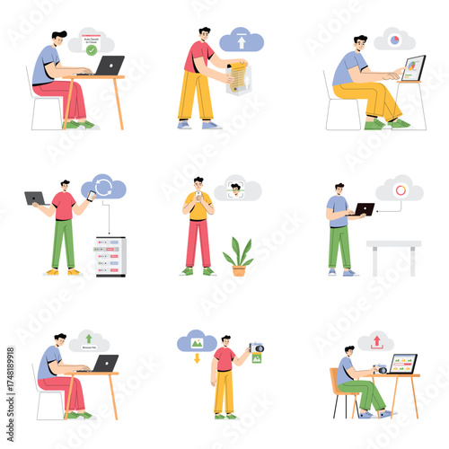 Cloud security, sync and data protection illustrations – Set 3
