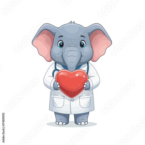 Cute Chibi Elephant Doctor Vector Illustration