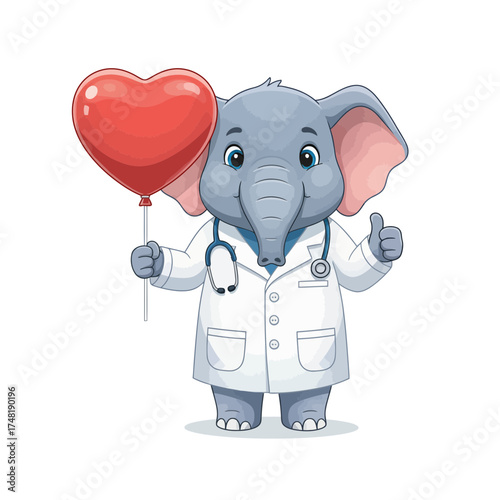 Cute Chibi Elephant Doctor Vector Illustration