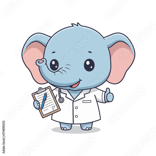 Cute Chibi Elephant Doctor Vector Illustration