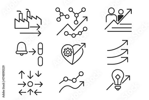 Six Paths Icons. Line style icons of six paths framework: industry comparison path, strategic group path, buyer group shift,