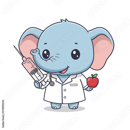 Cute Chibi Elephant Doctor Vector Illustration