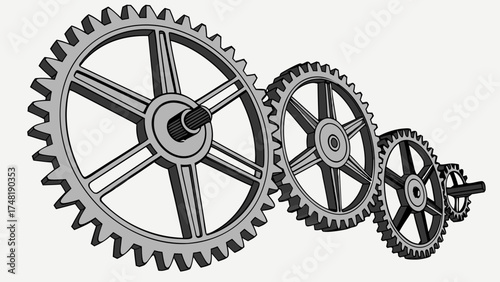 A 3D illustration of machine gears with a mechanical perspective.