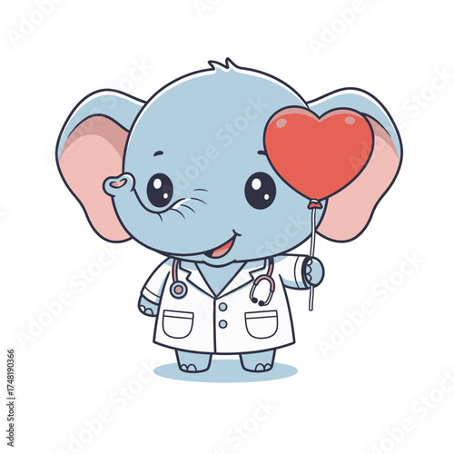 Cute Chibi Elephant Doctor Vector Illustration