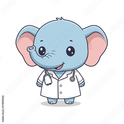 Cute Chibi Elephant Doctor Vector Illustration
