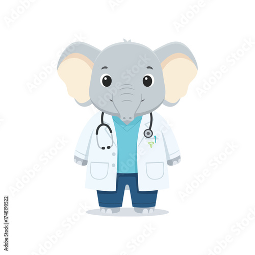 Cute Chibi Elephant Doctor Vector Illustration