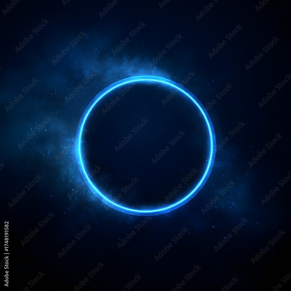 Obraz premium Glowing Blue Circle With Cosmic Dust Effect ring neon