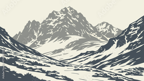 Abstract Mountain Landscape Illustration.