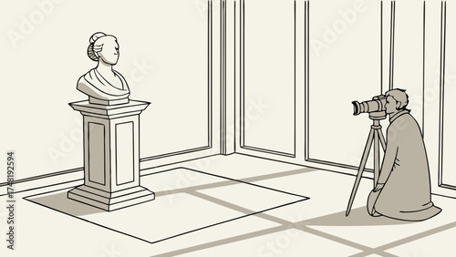 Artwork of a Photographer with Camera Shooting Statue.