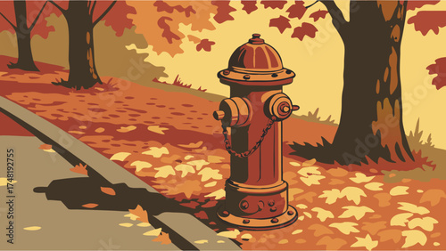 Autumn Scene with Fire Hydrant and Foliage.