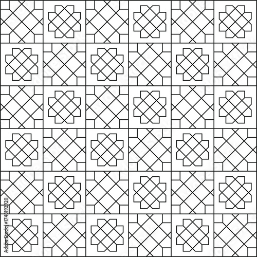  Geometric flower shapes line pattern background in black and white shades for wall décor, textiles, interior design and more.