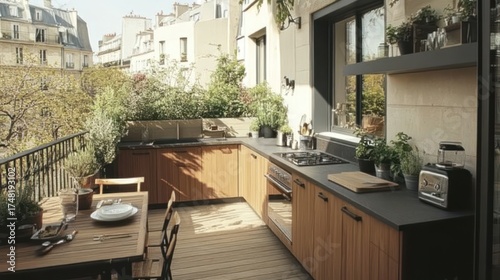 Outdoor kitchen with dining area day