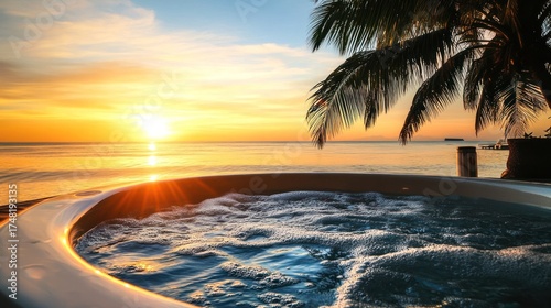 Hot tub at sunset with ocean view