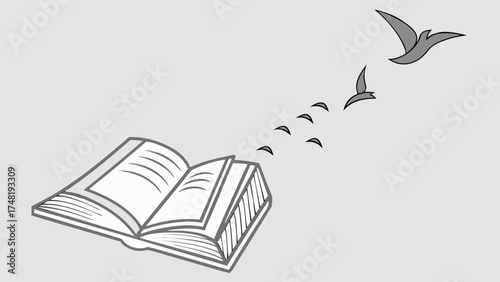 Book releasing birds - concept of knowledge and freedom.